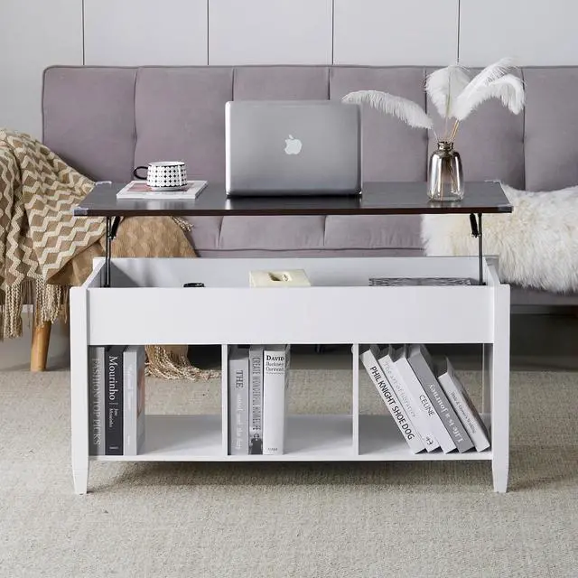 Alt view image 6 of 7 - VINGLI Lift Top Coffee Table, White, with Storage Shelf/Hidden Compartment, Gas Lifting Mesa De Centro para Sala Pop Up Coffe Table