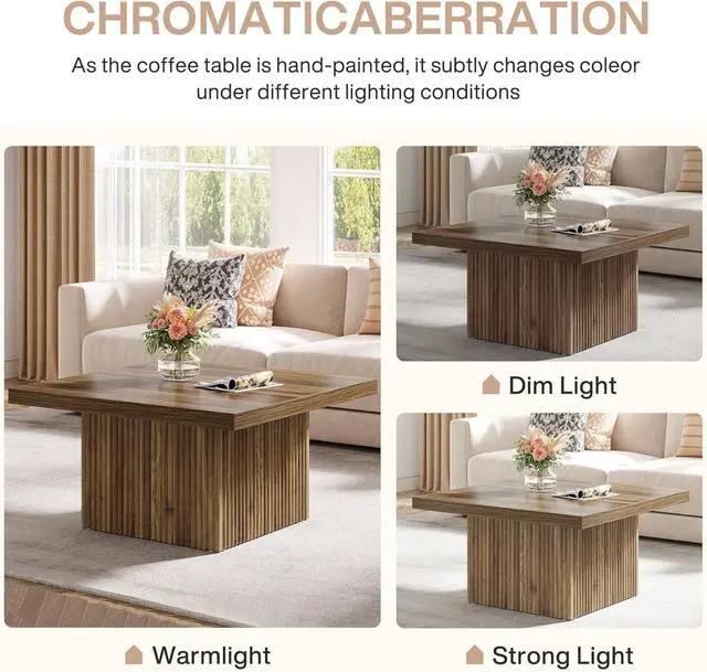 Alt view image 5 of 7 - Tribesigns Square Coffee Table, 31.5-Inch Engineered Wood Coffee Table for Living Room, Vintage Center Table, Large Mid-Century Modern Cocktail Table, Brown