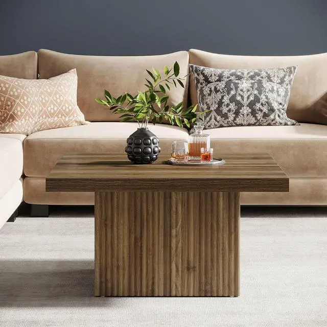 Alt view image 7 of 7 - Tribesigns Square Coffee Table, 31.5-Inch Engineered Wood Coffee Table for Living Room, Vintage Center Table, Large Mid-Century Modern Cocktail Table, Brown