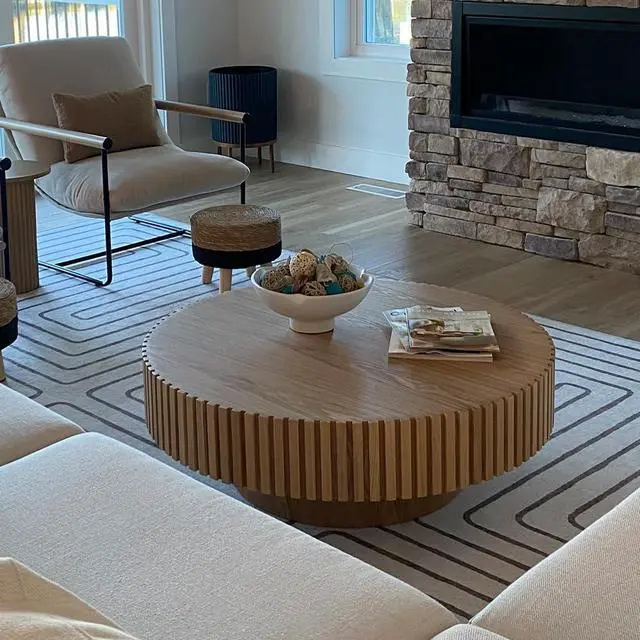 Alt view image 4 of 7 - Round Coffee Table for Living Room Contemporary Wood Circle Fluted Coffee Table for Apartment, Easy Assembly ø31.49'', Wood Oak