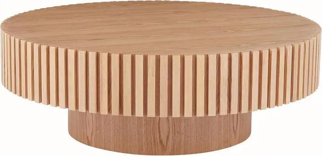 Alt view image 7 of 7 - Round Coffee Table for Living Room Contemporary Wood Circle Fluted Coffee Table for Apartment, Easy Assembly ø31.49'', Wood Oak