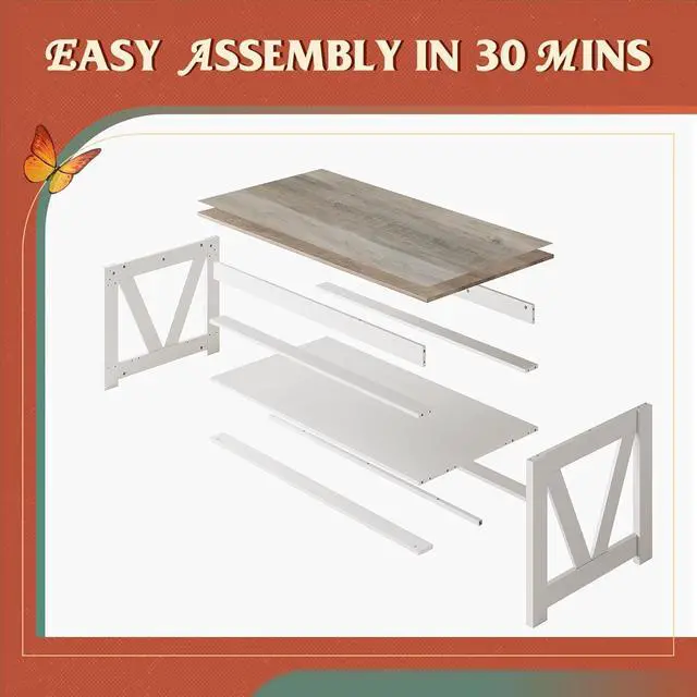 Alt view image 7 of 7 - WLIVE Coffee Table, 43" Farmhouse Coffee Table with Storage Shelf & Sturdy V-Shaped Support, Wood Center Table for Living Room, Bedroom, Office and Balcony, White