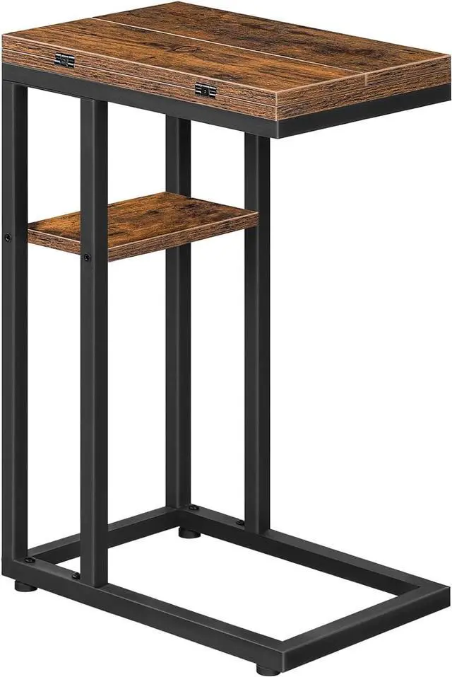 Main image of HOOBRO Foldable End Table, C Shaped Side Table with Storage Shelf, Small Snack Table Suitable for Living Room Bedroom Small Spaces, Easy Assembly, Rustic Brown BF29SF01