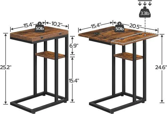 Alt view image 3 of 7 - HOOBRO Foldable End Table, C Shaped Side Table with Storage Shelf, Small Snack Table Suitable for Living Room Bedroom Small Spaces, Easy Assembly, Rustic Brown BF29SF01