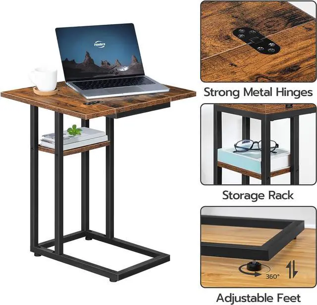 Alt view image 7 of 7 - HOOBRO Foldable End Table, C Shaped Side Table with Storage Shelf, Small Snack Table Suitable for Living Room Bedroom Small Spaces, Easy Assembly, Rustic Brown BF29SF01