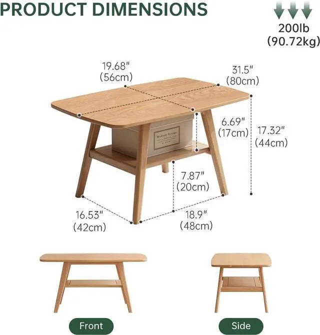 Alt view image 2 of 7 - Small Coffee Table for Living Room, 2-Tier Mid Century Modern Small Tables with Shelf Storage, Storage Coffee Table with Rounded Corners (Solid Oak Wood Log Color, 31.5'' L)