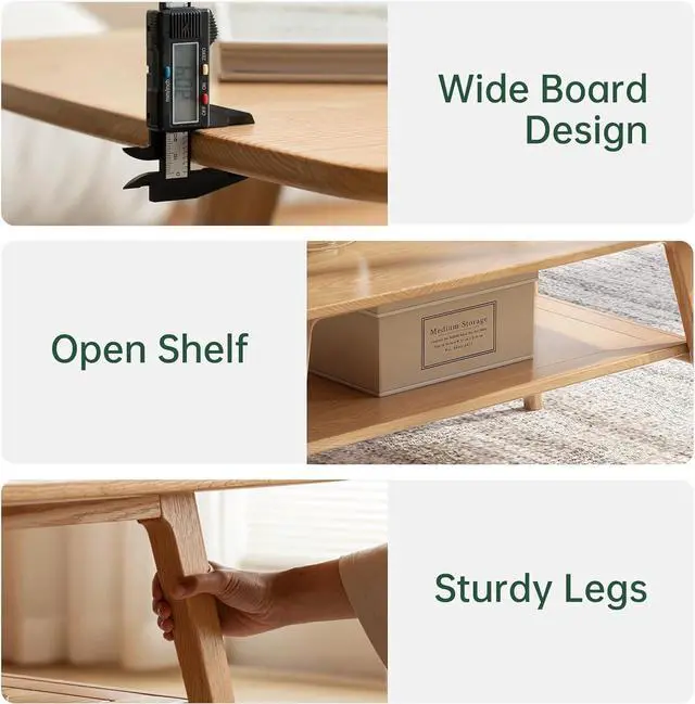 Alt view image 4 of 7 - Small Coffee Table for Living Room, 2-Tier Mid Century Modern Small Tables with Shelf Storage, Storage Coffee Table with Rounded Corners (Solid Oak Wood Log Color, 31.5'' L)