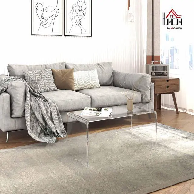 Alt view image 2 of 7 - HOMCOM 0.6" Thick Acrylic Coffee Table, 32" Long Rectangle Waterfall Coffee Table, Clear