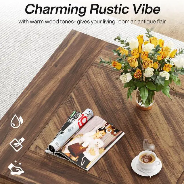 Alt view image 6 of 7 - Tribesigns Square Coffee Table, Wood Center Table for Living Room, 31.5" Modern Cocktail Tea Accent Table, Rustic Brown & Black