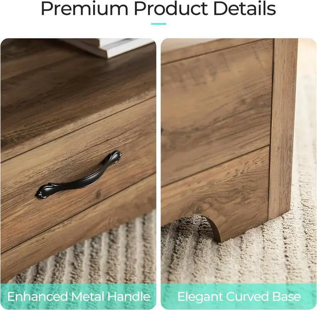 Alt view image 5 of 7 - LINSY HOME Farmhouse Coffee Table with Storage, Wood Coffee Table for Living Room, Open Display Area and Storage Drawers with Metal Handles, Chic Style with Curved Base, Brown