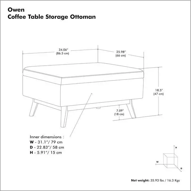 Alt view image 3 of 7 - SIMPLIHOME Owen 34 inch Wide Mid Century Modern Rectangle Coffee Table Storage Ottoman in Cloud Grey Polyester Fabric, Assembled, For the Living Room, Entryway and Family Room