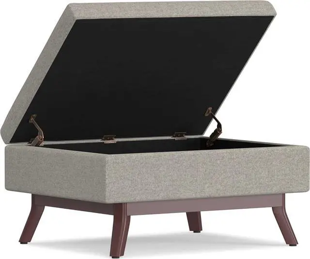 Alt view image 4 of 7 - SIMPLIHOME Owen 34 inch Wide Mid Century Modern Rectangle Coffee Table Storage Ottoman in Cloud Grey Polyester Fabric, Assembled, For the Living Room, Entryway and Family Room