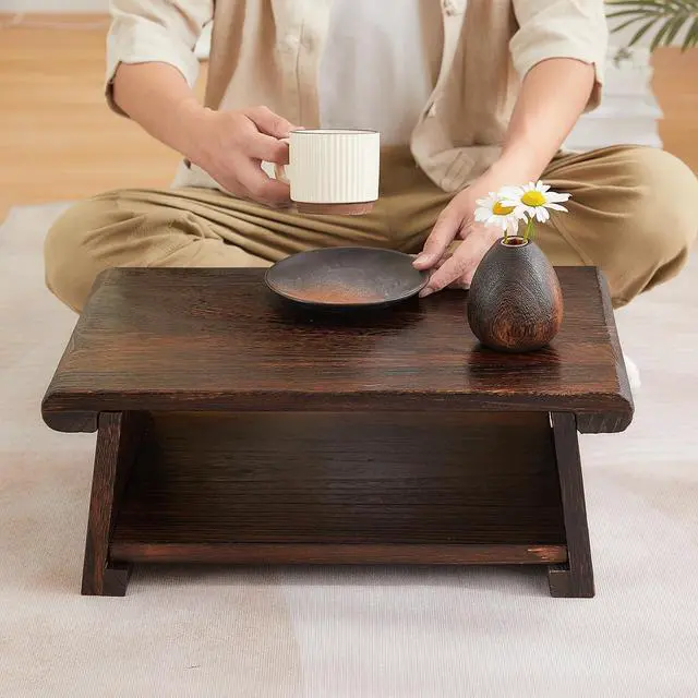 Alt view image 2 of 7 - Japanese Altar Table,Folding Floor Table,Wood Small Low Meditation Table,Coffee Table for Living Room, Brown,19.7" x 11.8" x 7.9"