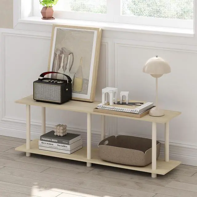 Alt view image 2 of 7 - Furinno Turn-N-Tube No Tools Modern Rectangle Side Table, Bauhaus Oak/Beige