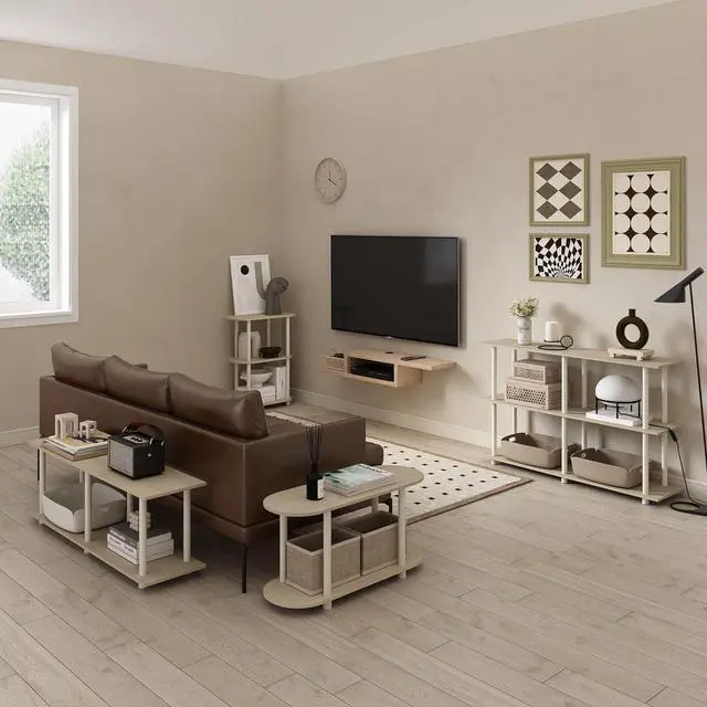 Alt view image 3 of 7 - Furinno Turn-N-Tube No Tools Modern Rectangle Side Table, Bauhaus Oak/Beige