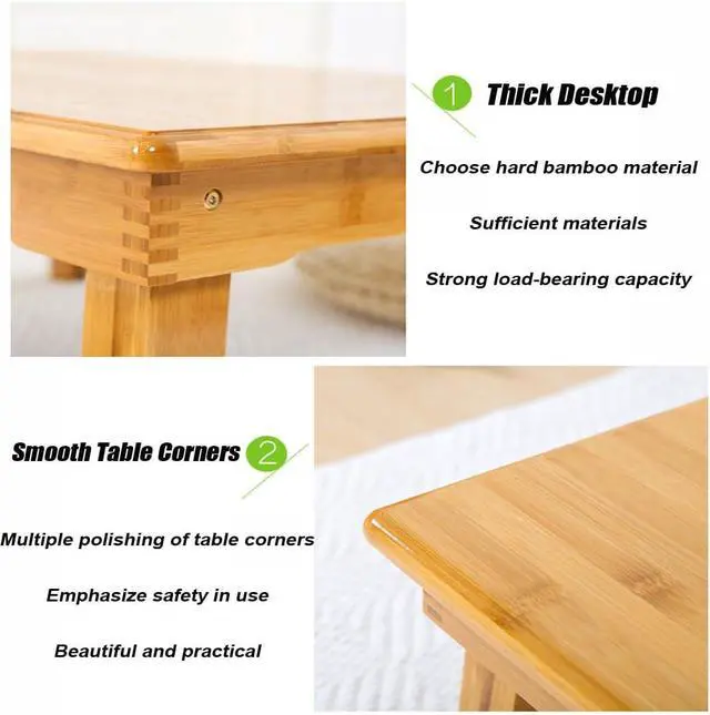 Alt view image 3 of 6 - Foldable Japanese-Style Square Bamboo Table - Low Height, 60 * 40 * 27cm