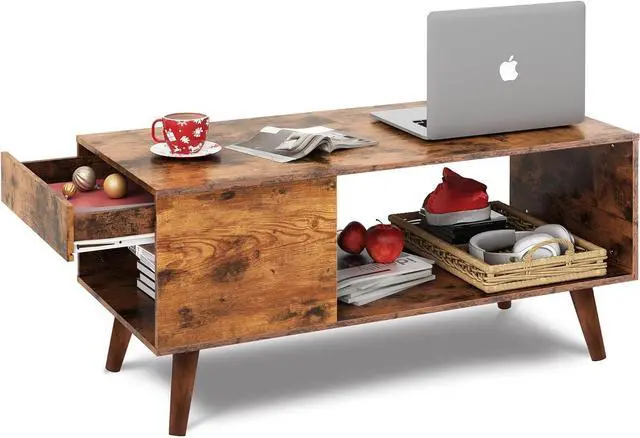 Main image of WLIVE Coffee Table, 39.4" Wood Coffee Table with Sliding Top up to 50" TV, Modern Center Table with Open Storage Shelf for Living Room, Bedroom, Rustic Brown