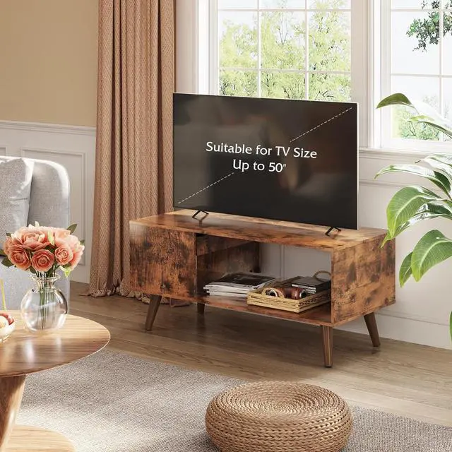 Alt view image 4 of 7 - WLIVE Coffee Table, 39.4" Wood Coffee Table with Sliding Top up to 50" TV, Modern Center Table with Open Storage Shelf for Living Room, Bedroom, Rustic Brown