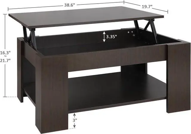 Alt view image 3 of 7 - SUPER DEAL Modern Lift Top Coffee Table w/Hidden Compartment and Storage Shelves Pop-Up Storage Cocktail Table for Living Room Reception Room