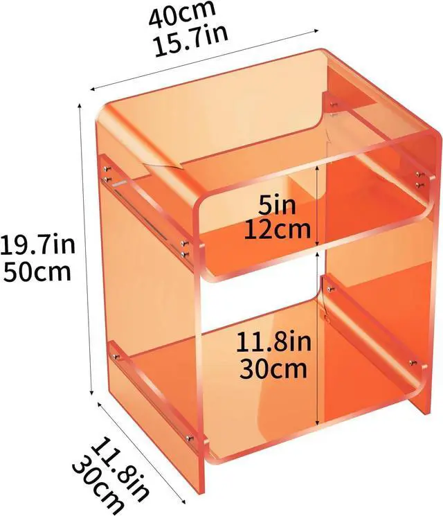 Alt view image 3 of 7 - Acrylic End Table Record Player Table with Storage Shelf Clear Side Table Nightstand, Orange