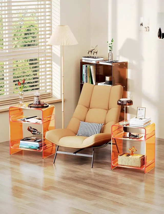 Alt view image 5 of 7 - Acrylic End Table Record Player Table with Storage Shelf Clear Side Table Nightstand, Orange