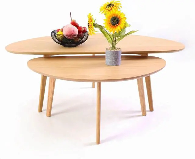 Alt view image 6 of 7 - FIRMINANA Small Oval Coffee Table Mid Century Modern for Living Room Center Minimalist Display Coffe Table,Nature Wood,18.9" D x 33.47" W 15.75" H