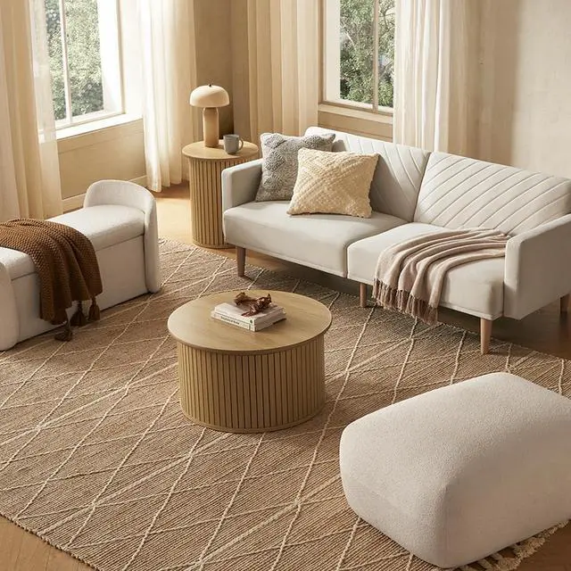 Alt view image 4 of 7 - mopio Quin Pedestal Side Table, Tambour Round Fluted End Table, Small Accent Tables for Living Room, Mid Century Modern Night Stand, Circle Bedside Tables, Wood Nightstands for Bedroom (Light Oak)