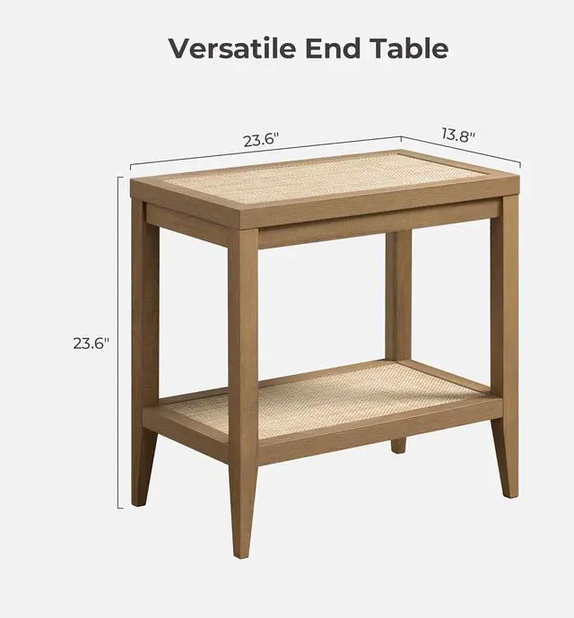 Alt view image 2 of 7 - SICOTAS Rattan Nightstands Set of 2 Bedside Table - Boho Narrow End Table Living Room Set of 2 Side Table with Rattan Storage Shelves for Small Space