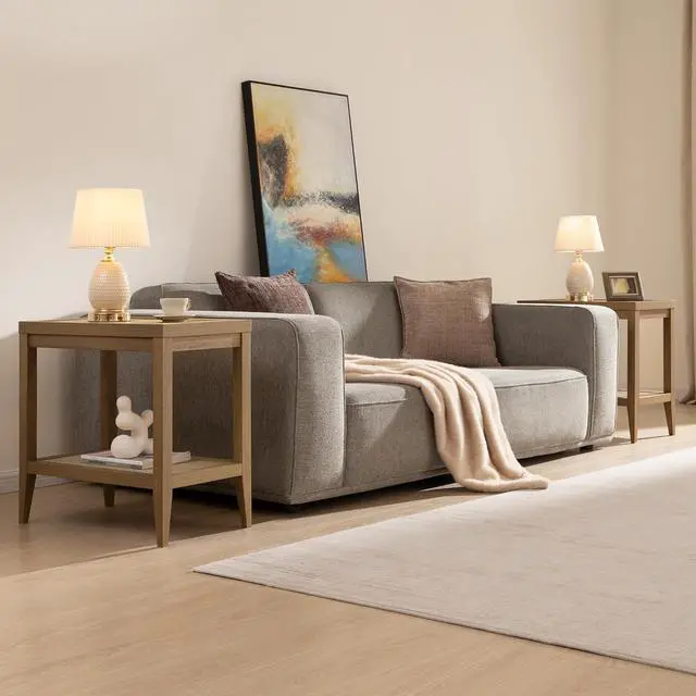 Alt view image 3 of 7 - SICOTAS Rattan Nightstands Set of 2 Bedside Table - Boho Narrow End Table Living Room Set of 2 Side Table with Rattan Storage Shelves for Small Space