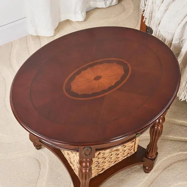 Alt view image 5 of 7 - MODERION Solid Wood End Table with Drawer, Oval Sofa Side Table, Storage Shelf, Living Room Corner Table, Nightstand, 24H Cherry Walnut CJZ1533WD-DR