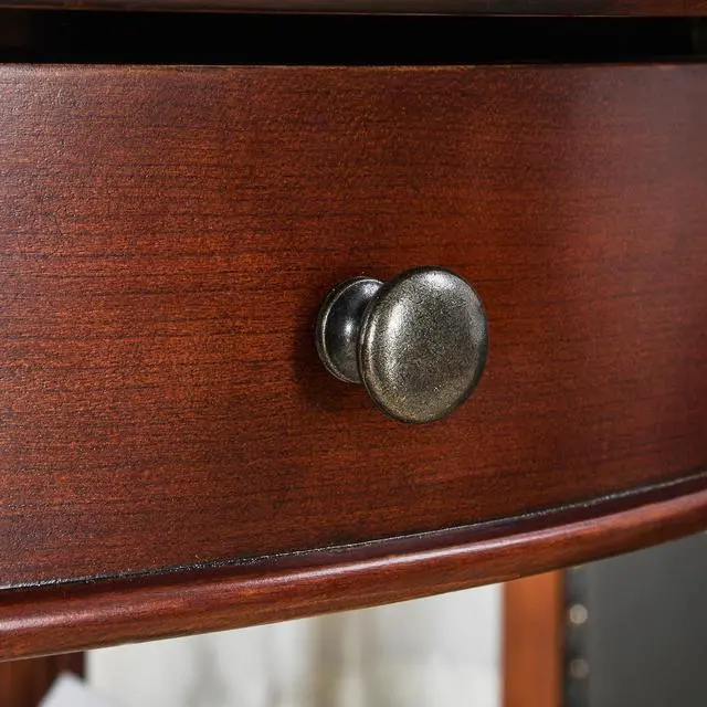 Alt view image 7 of 7 - MODERION Solid Wood End Table with Drawer, Oval Sofa Side Table, Storage Shelf, Living Room Corner Table, Nightstand, 24H Cherry Walnut CJZ1533WD-DR