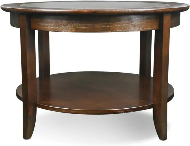 Alt view image 5 of 7 - Sheldon Round Glass Top Solid Wood Coffee Table with Shelf, Chocolate Oak Brown  Leick Home, 10037
