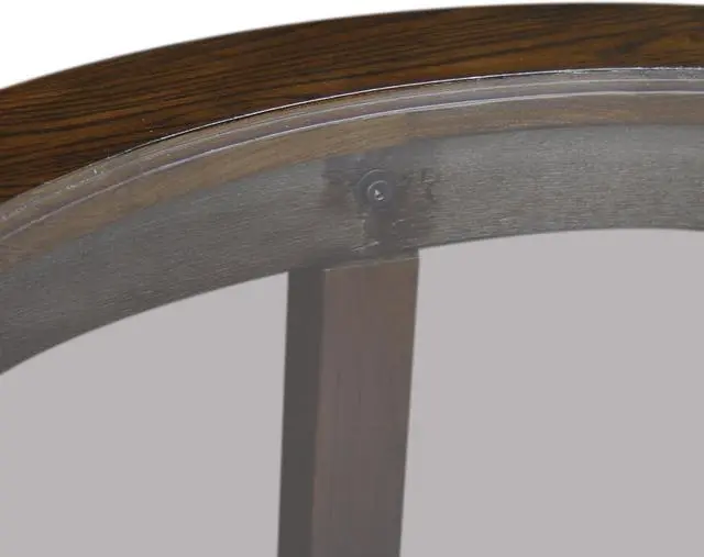 Alt view image 6 of 7 - Sheldon Round Glass Top Solid Wood Coffee Table with Shelf, Chocolate Oak Brown  Leick Home, 10037