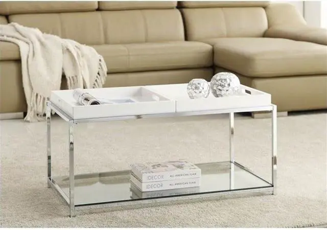 Alt view image 2 of 4 - Convenience Concepts Palm Beach Coffee Table with Shelf and Removable Trays, White