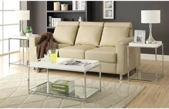 Alt view image 4 of 4 - Convenience Concepts Palm Beach Coffee Table with Shelf and Removable Trays, White