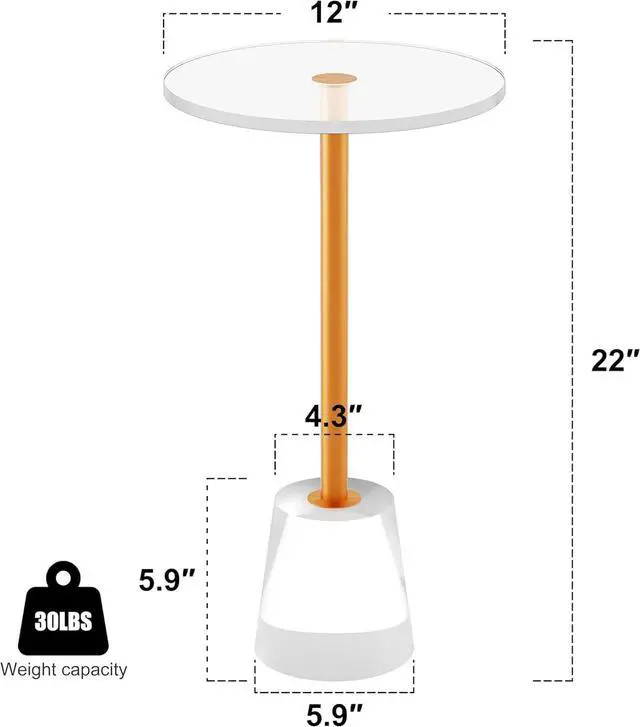 Alt view image 3 of 7 - Acrylic End Table, Acrylic Drink Table with Brushed Brass Metal, Clear Nightstand with Metal Support Base for Office Living Room, Bedroom, Easy Assembly, 12D*12W*22H