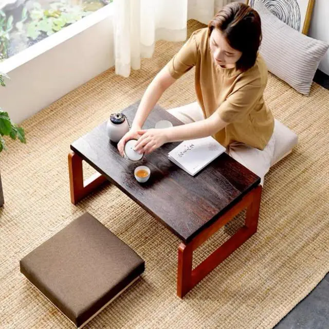 Alt view image 2 of 7 - Foldable Coffee Table, Portable Low Picnic Table Wooden Folding Tea/Snack Breakfast Serving Table on Bed Collapsable Small Coffee Desk, 23.6''x 15.7''x 11.8''