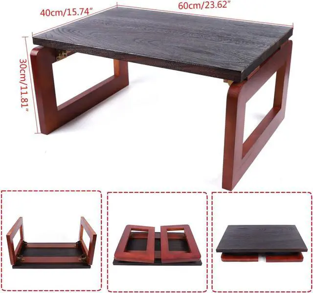 Alt view image 3 of 7 - Foldable Coffee Table, Portable Low Picnic Table Wooden Folding Tea/Snack Breakfast Serving Table on Bed Collapsable Small Coffee Desk, 23.6''x 15.7''x 11.8''