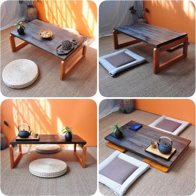 Alt view image 5 of 7 - Foldable Coffee Table, Portable Low Picnic Table Wooden Folding Tea/Snack Breakfast Serving Table on Bed Collapsable Small Coffee Desk, 23.6''x 15.7''x 11.8''