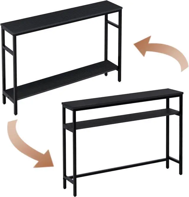 Alt view image 5 of 7 - Narrow Console Table, 47 Inch Sofa Table with Adjustable Shelf, 2-Tier Long Skinny Table for Hallway, Entryway, Living Room, Foyer, Black