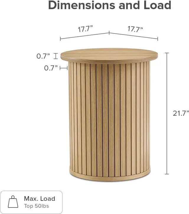 Alt view image 2 of 7 - mopio Quin Pedestal Side Table, Tambour Round Fluted End Table, Small Accent Tables for Living Room, Mid Century Modern Night Stand, Circle Bedside Tables, Wood Nightstands for Bedroom (Light Oak)
