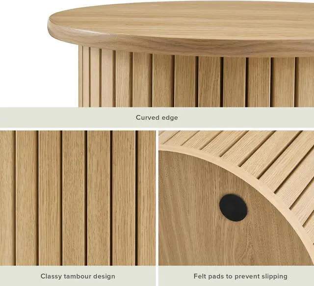 Alt view image 3 of 7 - mopio Quin Pedestal Side Table, Tambour Round Fluted End Table, Small Accent Tables for Living Room, Mid Century Modern Night Stand, Circle Bedside Tables, Wood Nightstands for Bedroom (Light Oak)