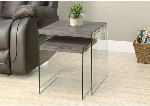 Alt view image 2 of 5 - Monarch Specialties ,Nesting Table, Tempered Glass, Dark Taupe
