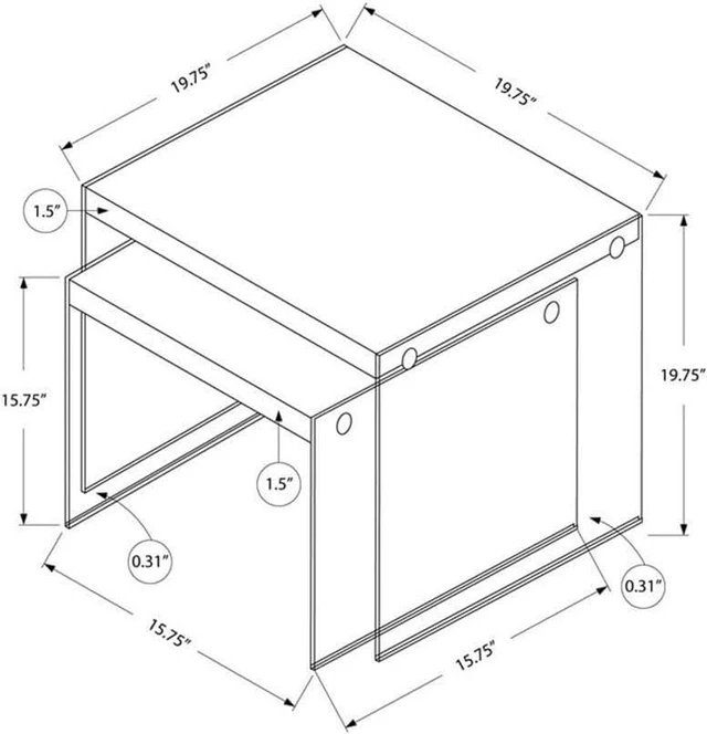 Alt view image 3 of 5 - Monarch Specialties ,Nesting Table, Tempered Glass, Dark Taupe