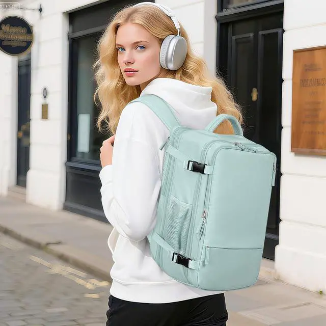 Alt view image 2 of 7 - Beraliy Travel Backpack for Women, Airline Approved Bag, 16 inch Laptop Waterproof Hiking Backpack, Casual College Daypack, Weekender Bag, Mint Green