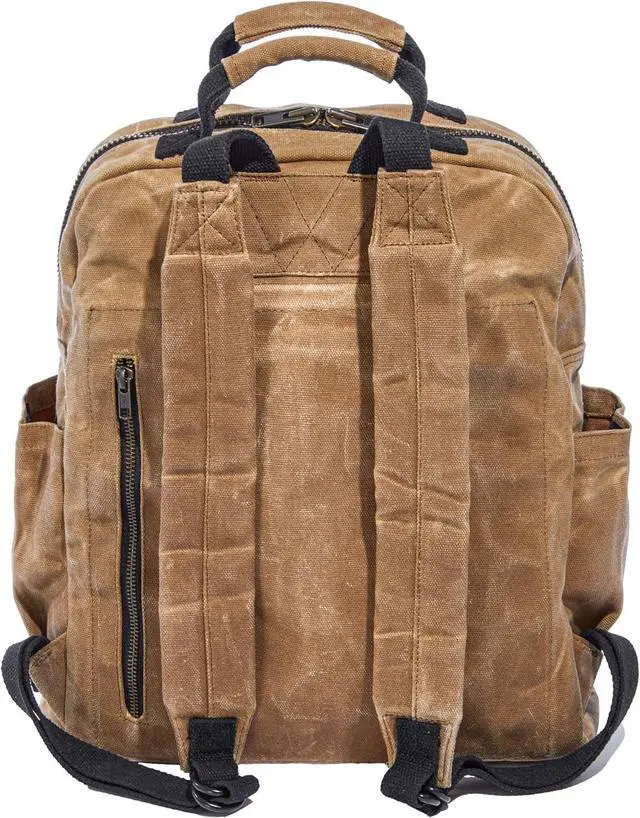 Alt view image 4 of 7 - Waxed Canvas Backpack  Durable Rucksack with Laptop Sleeve  Water-Resistant Travel Bag for Work, Commute, School, or Outdoor Use