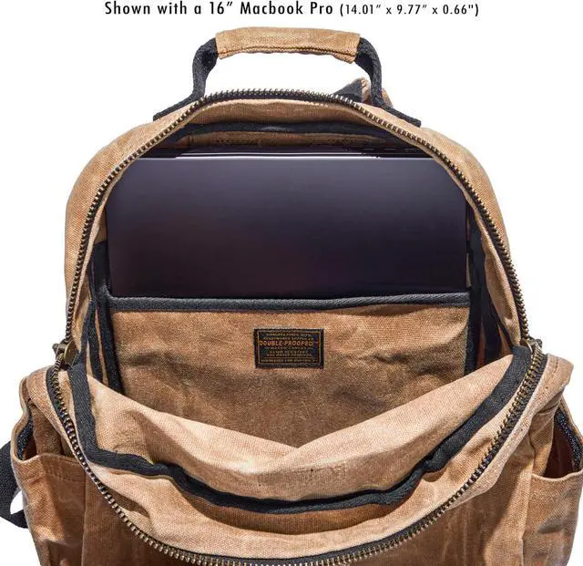 Alt view image 5 of 7 - Waxed Canvas Backpack  Durable Rucksack with Laptop Sleeve  Water-Resistant Travel Bag for Work, Commute, School, or Outdoor Use