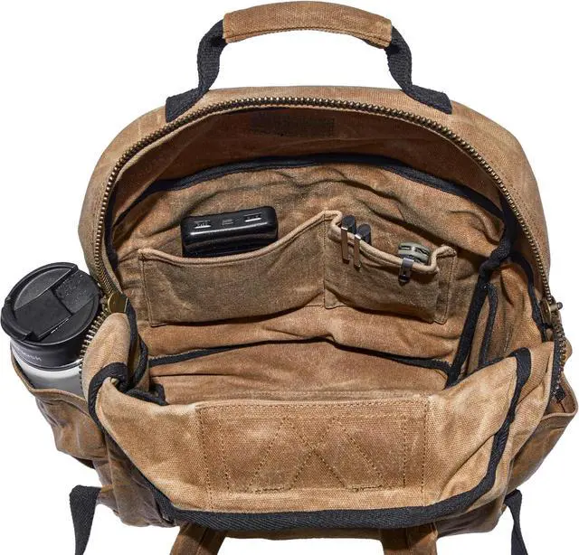 Alt view image 6 of 7 - Waxed Canvas Backpack  Durable Rucksack with Laptop Sleeve  Water-Resistant Travel Bag for Work, Commute, School, or Outdoor Use