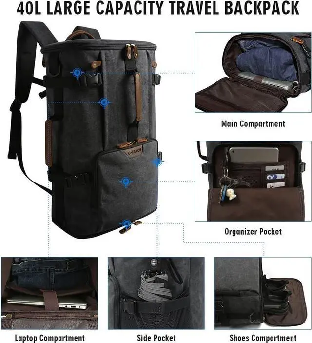 Alt view image 2 of 7 - G-FAVOR Travel Backpack for Men, 40L Flight Approved Carry On Backpack, Water Resistant Canvas Weekender with 17.3" Laptop Sleeve, Convertible Duffel Bag for Airplane, Business & Travel