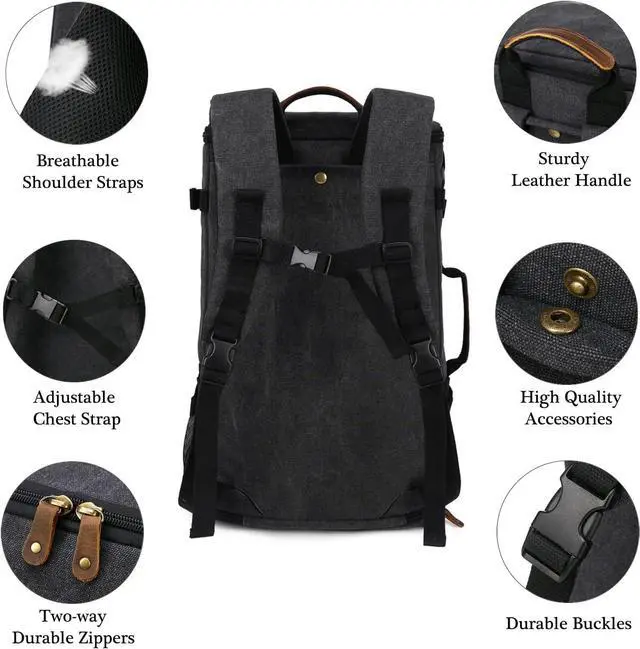 Alt view image 6 of 7 - G-FAVOR Travel Backpack for Men, 40L Flight Approved Carry On Backpack, Water Resistant Canvas Weekender with 17.3" Laptop Sleeve, Convertible Duffel Bag for Airplane, Business & Travel